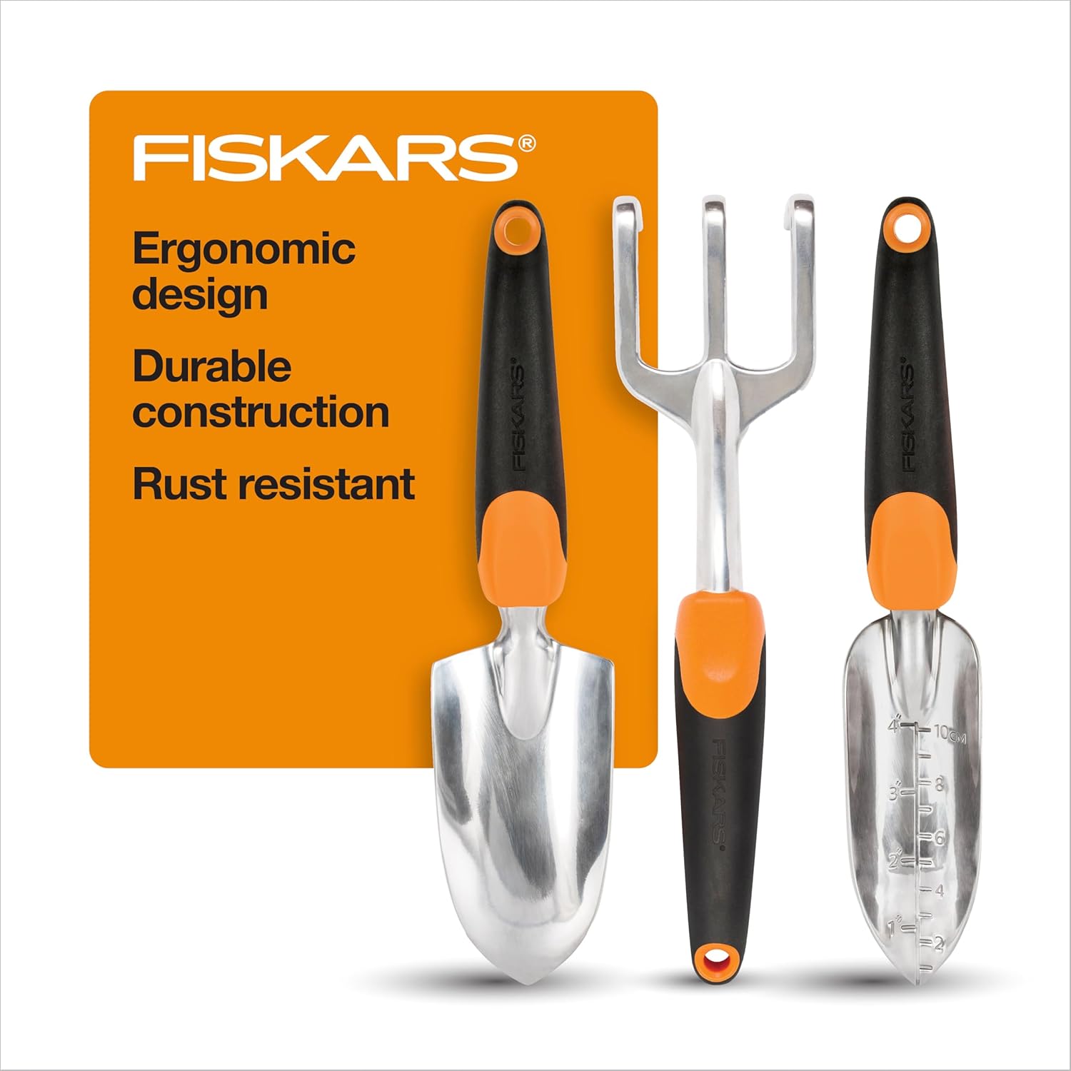 Fiskars Ergo Garden Trowel for Digging and Planting, Heavy Duty Gardening Hand Tool with Hanging Hole